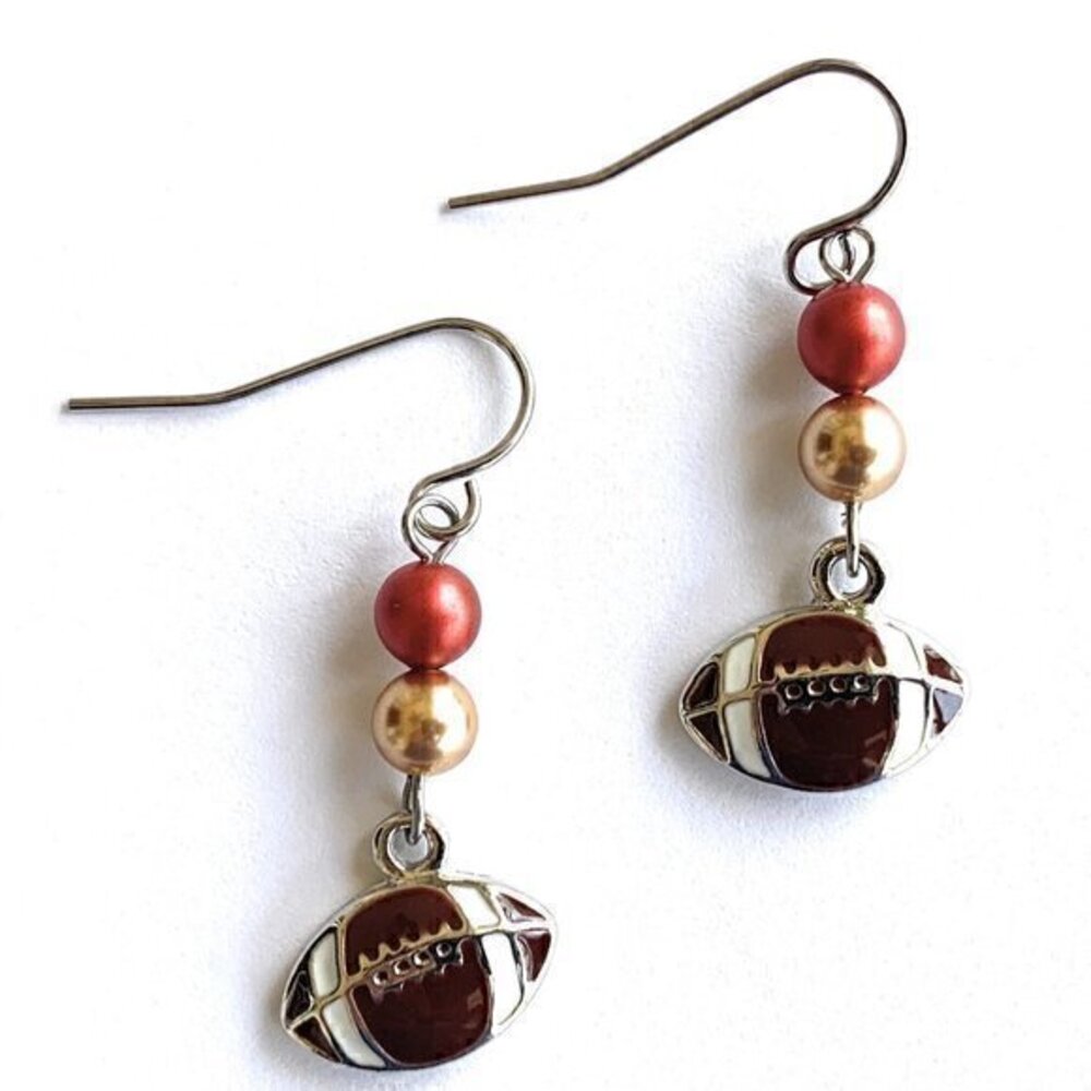 Football Earrings Red Gold Team Colors Womens Sports Jewelry Gifts Handmade USA